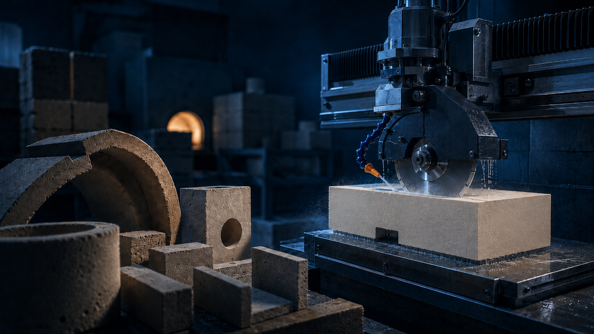 Corte de refratário em aplicação industrial