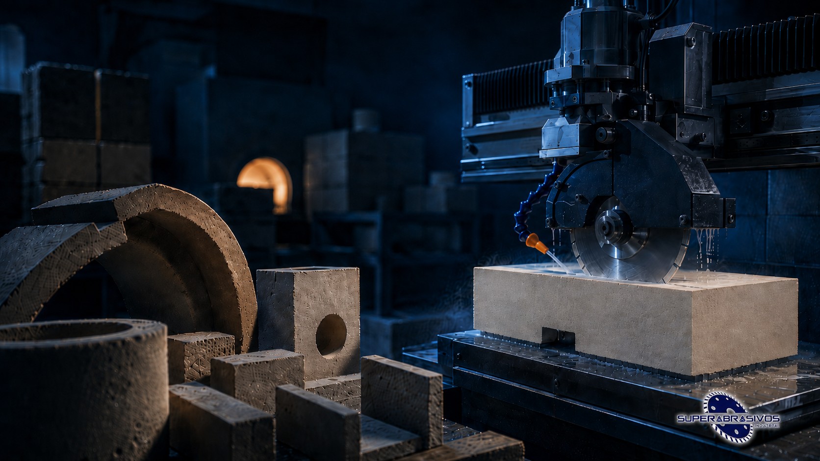 Corte de refratário em aplicação industrial